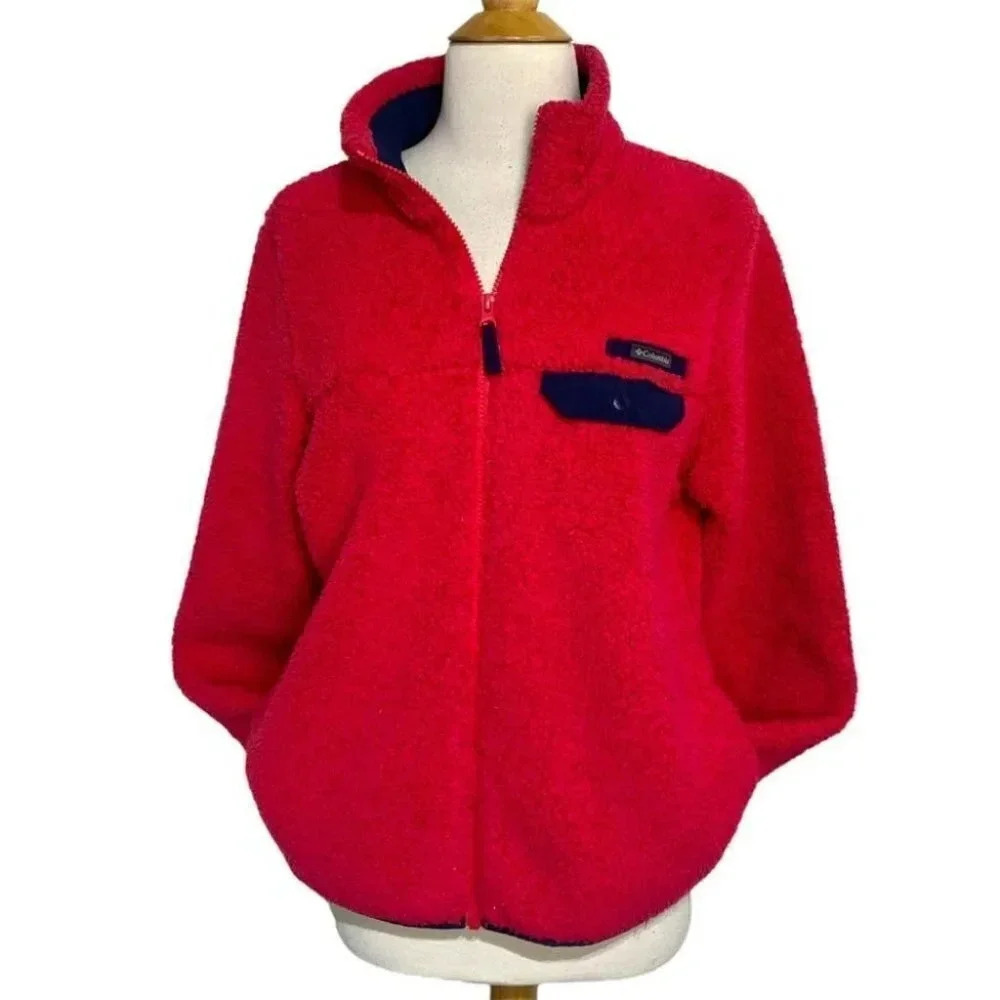 Columbia M watermelon red deep pile full zip cozy jacket with pockets